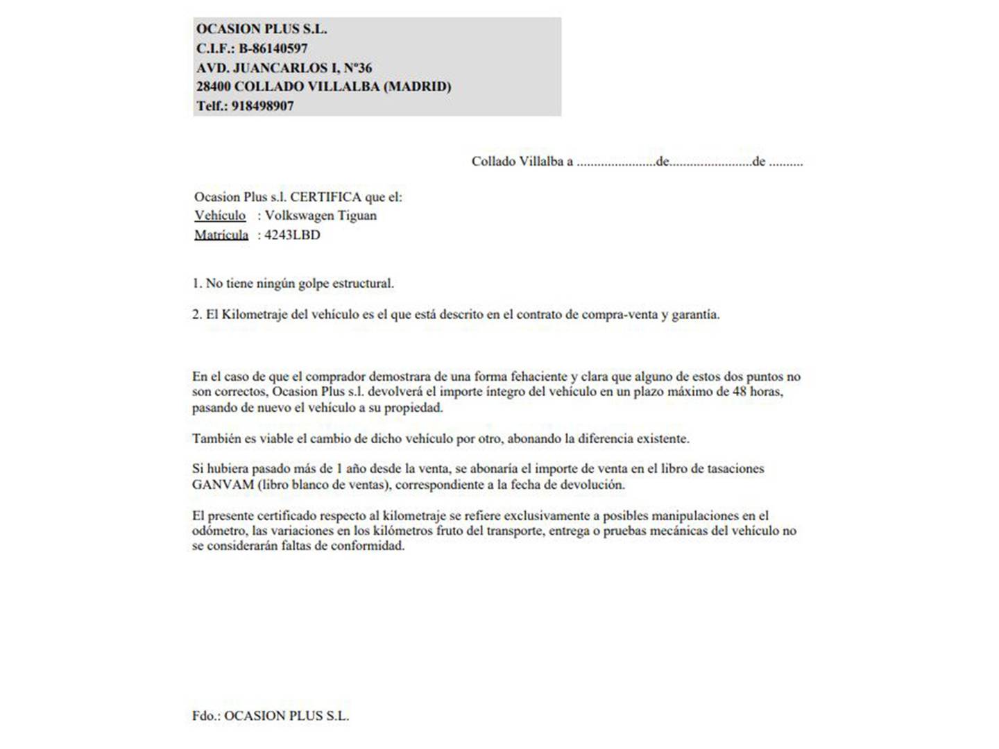 Foto del certificado del Volkswagen Tiguan Volkswagen Tiguan Edition 1.5 TSI  (130 CV)