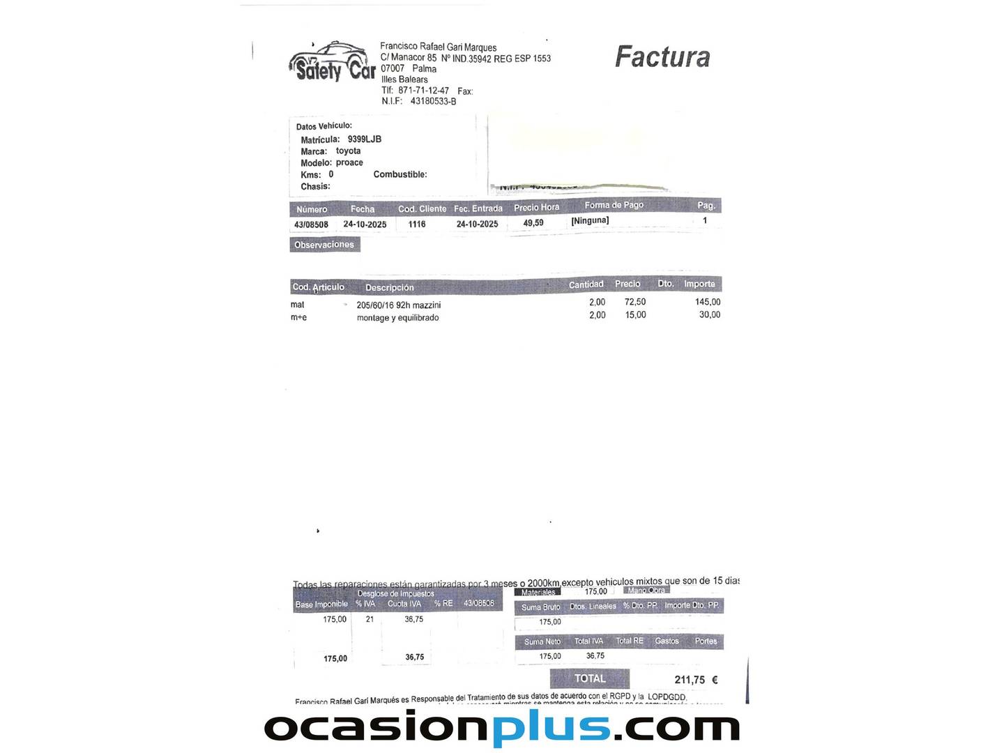Foto del mantenimiento del Toyota Proace City Verso Toyota Proace City Verso 1.5D Family Active L1 (131 CV)