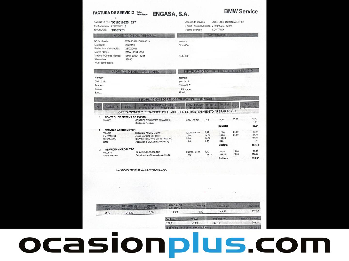 Foto del mantenimiento del BMW Serie 5 BMW Serie 5 520d (190 CV) Pack Luxury Line