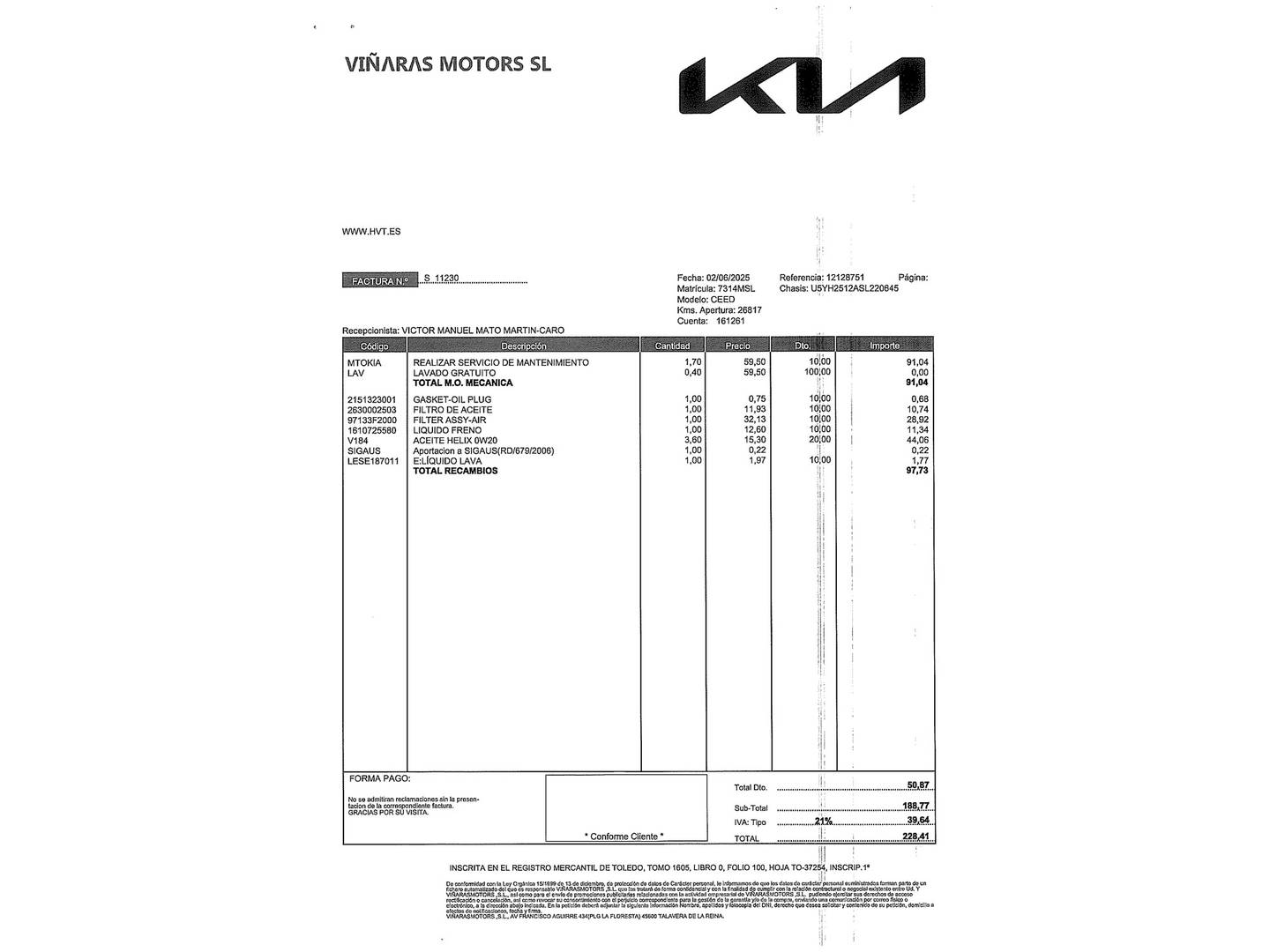 Foto del mantenimiento del KIA Ceed KIA Ceed 1.0 T-GDI Drive (100 CV)