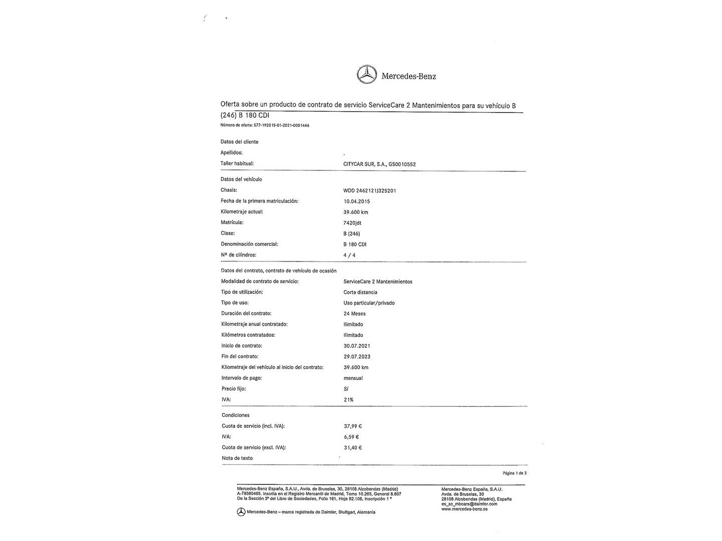 Foto del mantenimiento del Mercedes Clase B Mercedes Clase B B 180 CDI (109 CV)