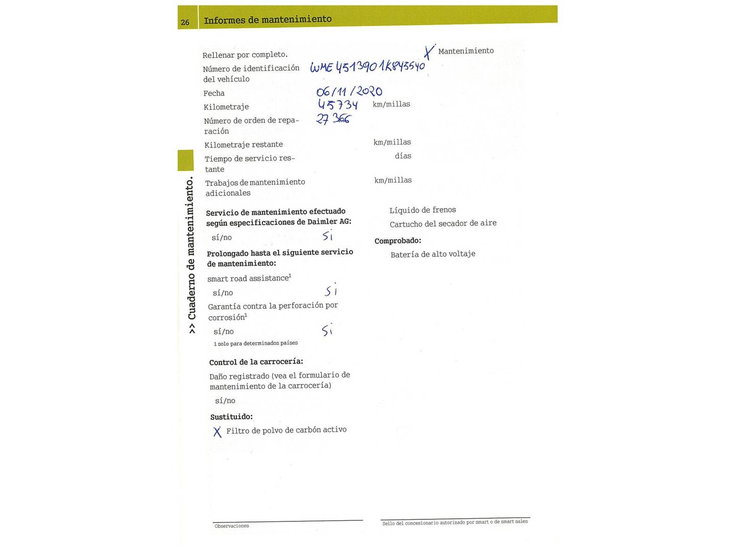 Foto del mantenimiento del Smart fortwo Smart ForTwo Coupé Electric Drive 55 (75 CV)