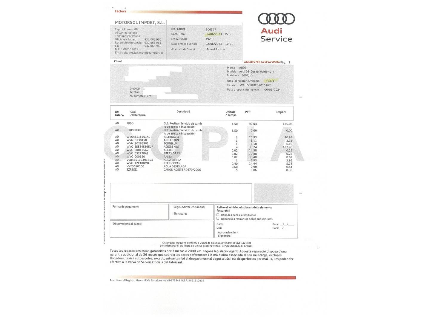 Foto del mantenimiento del Audi Q3 Audi Q3 Design Edition 1.4 TFSI CoD (150 CV) S tronic