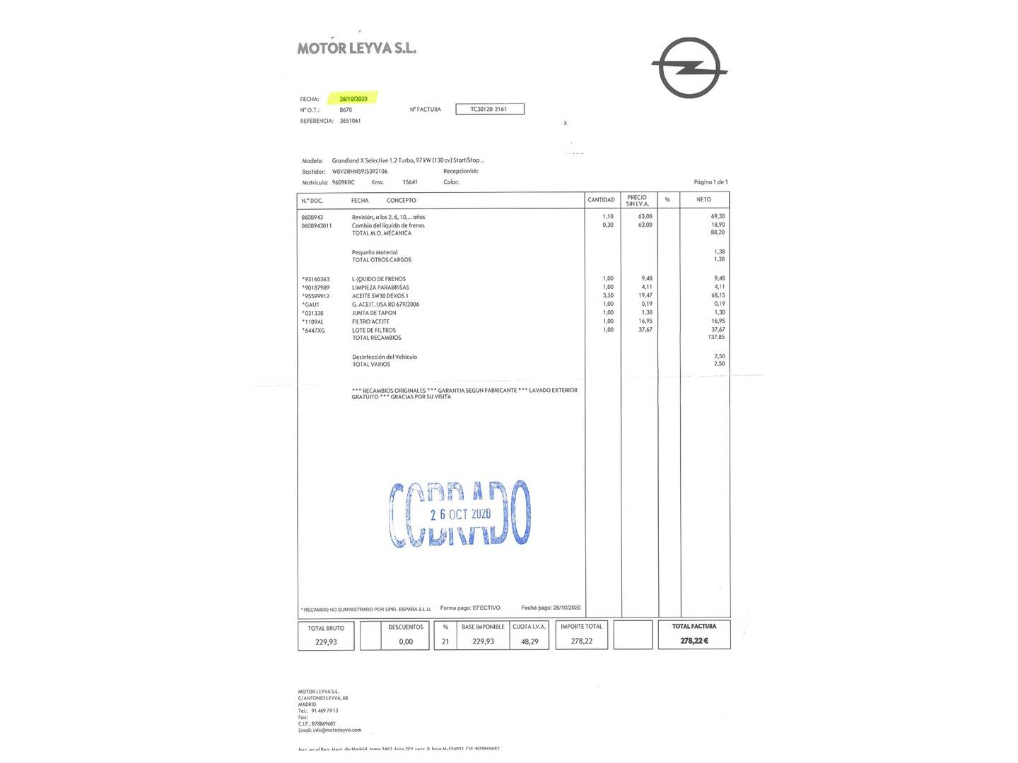 Foto del mantenimiento del Opel Grandland X Opel Grandland X 1.2 Turbo S&S Selective (130 CV)