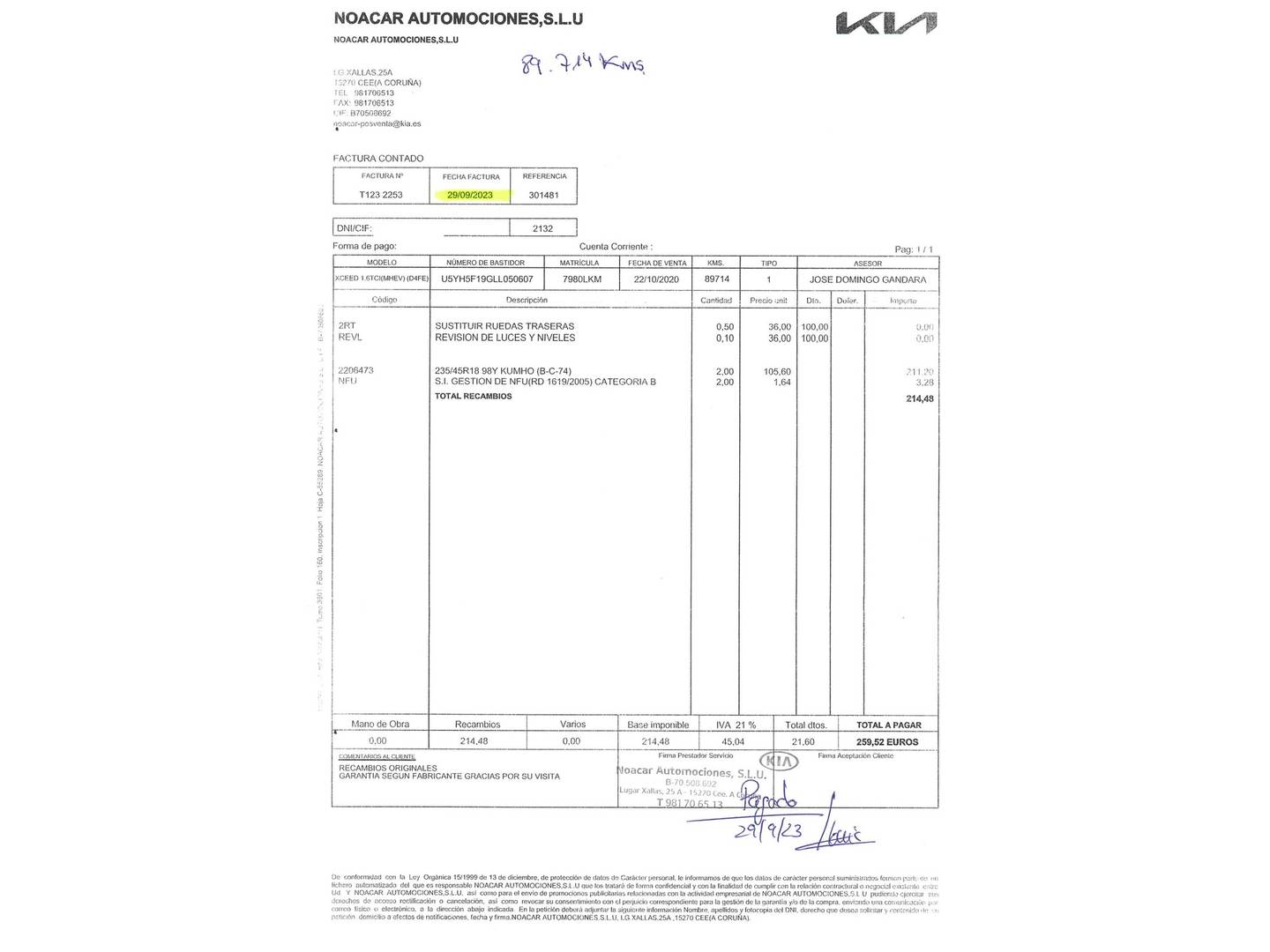 Foto del mantenimiento del KIA XCeed KIA XCeed 1.6 MHEV Emotion DCT (136 CV)