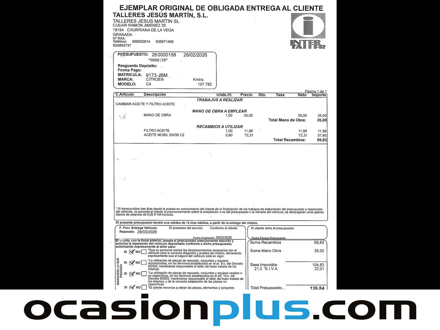 Foto del mantenimiento del Citroën C4 Picasso Citroën C4 Picasso 1.6 THP Intensive (156 CV)