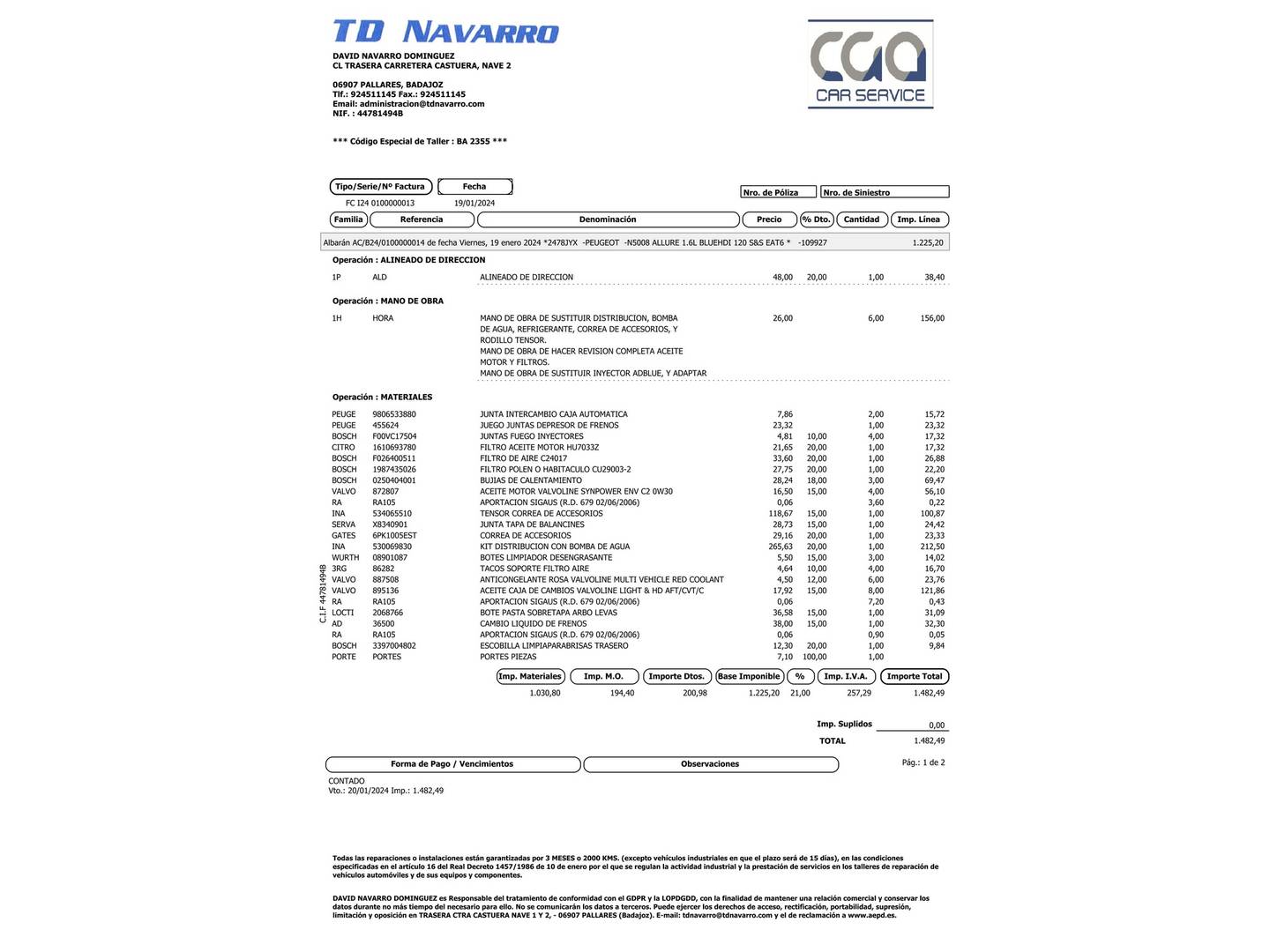 Foto del mantenimiento del Peugeot 5008 Peugeot 5008 1.6L BlueHDi S&S Allure EAT6 (120 CV) 7 Plazas