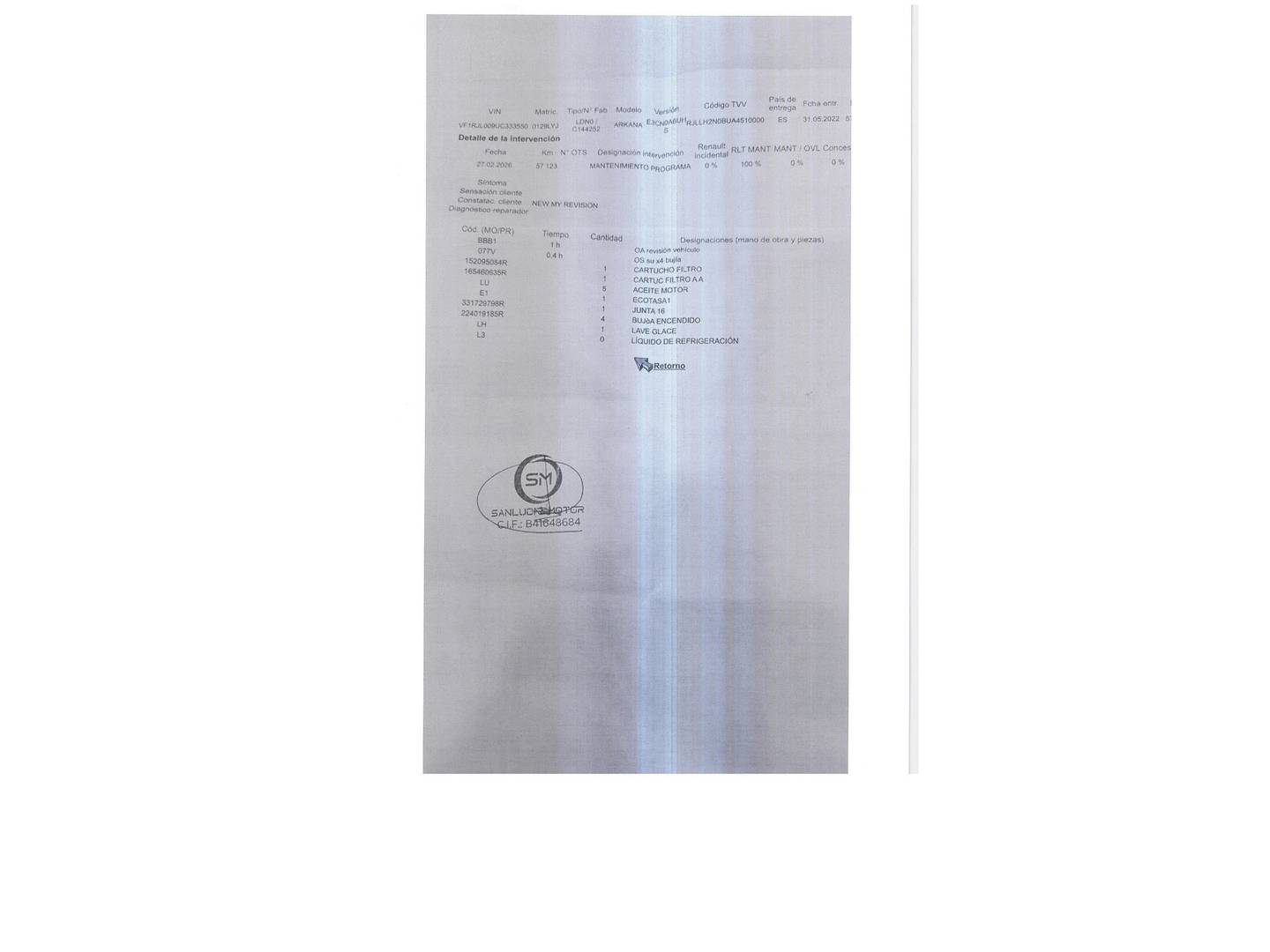 Foto del mantenimiento del Renault Arkana Renault Arkana Zen TCe (140 CV) EDC Microhíbrido