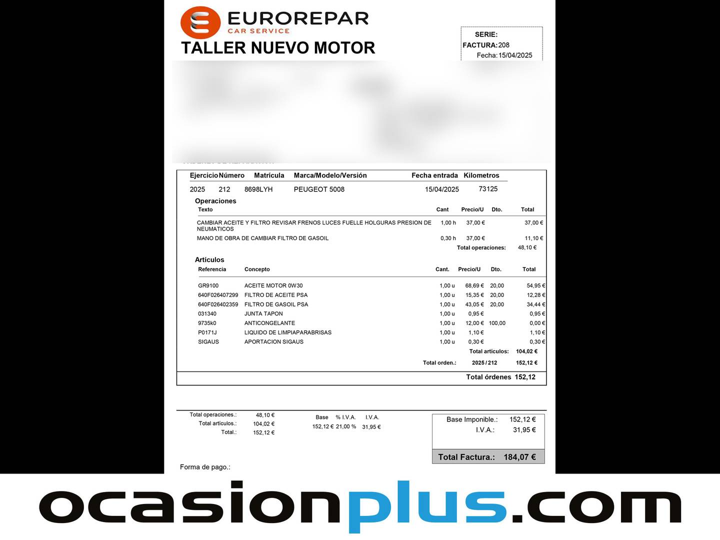 Foto del mantenimiento del Peugeot 5008 Peugeot 5008 BlueHDI 130 S&S Allure Pack (130 CV) 7 Plazas