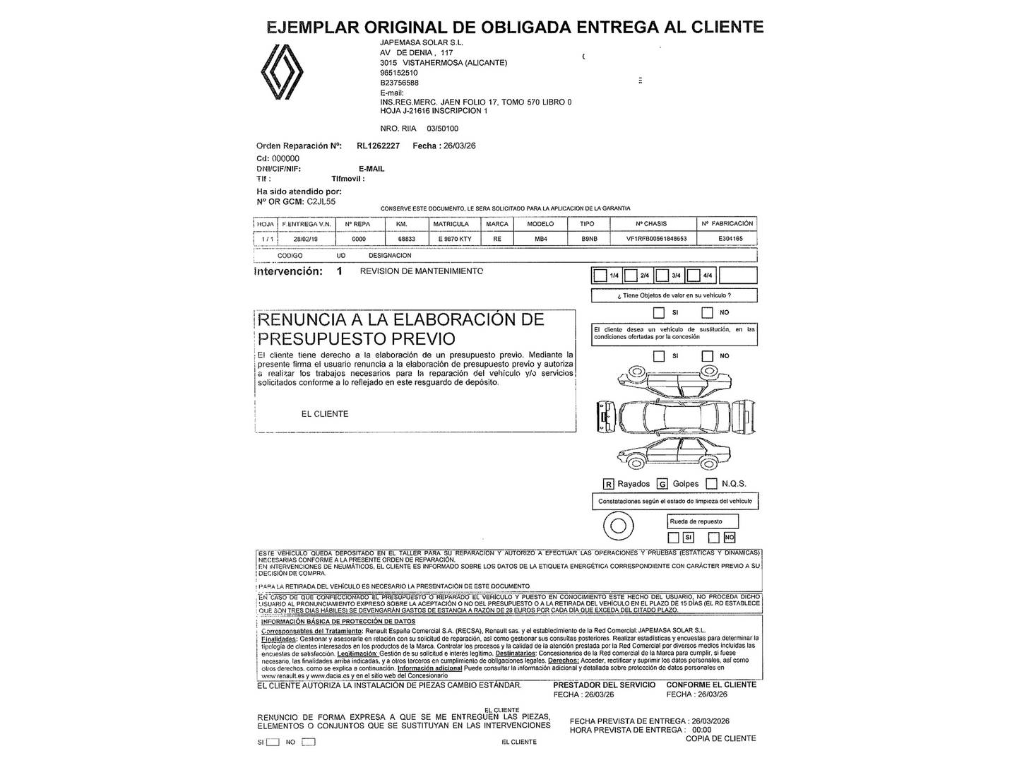 Foto del mantenimiento del Renault Mégane Renault Megane Zen TCe (140 CV) GPF