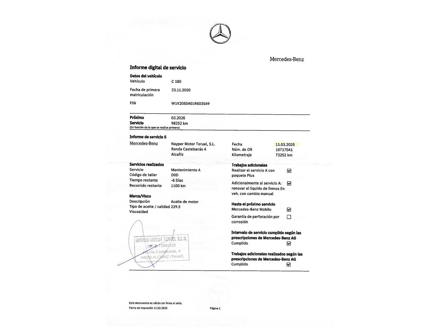 Foto del mantenimiento del Mercedes Clase C Mercedes Clase C 180 (156 CV)