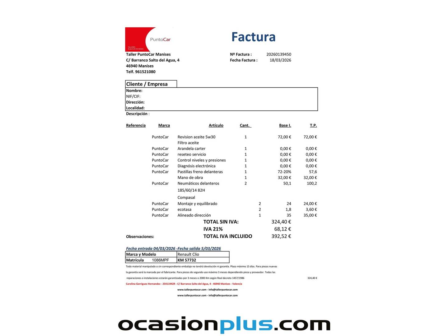 Foto del mantenimiento del Renault Clio Renault Clio Techno TCe (90 CV)