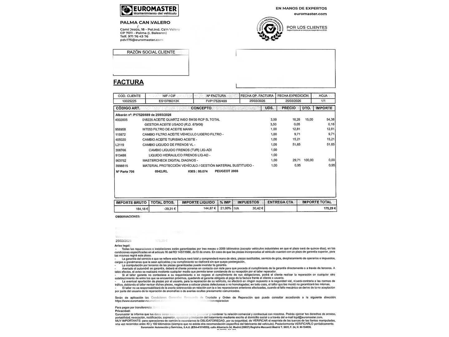 Foto del mantenimiento del Peugeot 2008 Peugeot 2008 PureTech 110 S&S Allure (110 CV)
