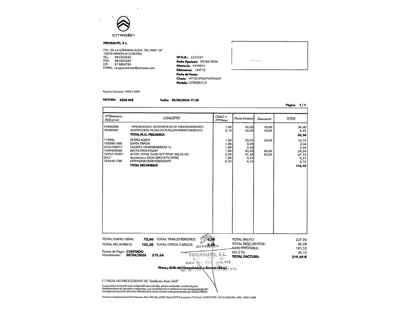 Foto del mantenimiento del Citroën C3 Citroën C3 PureTech 82 Tonic (82 CV)
