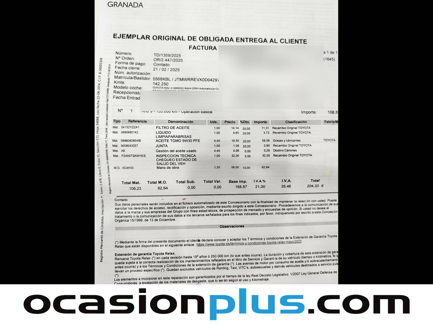Foto del mantenimiento del Toyota Rav4 Toyota Rav4 2.5l hybrid Advance 2WD (197 CV)