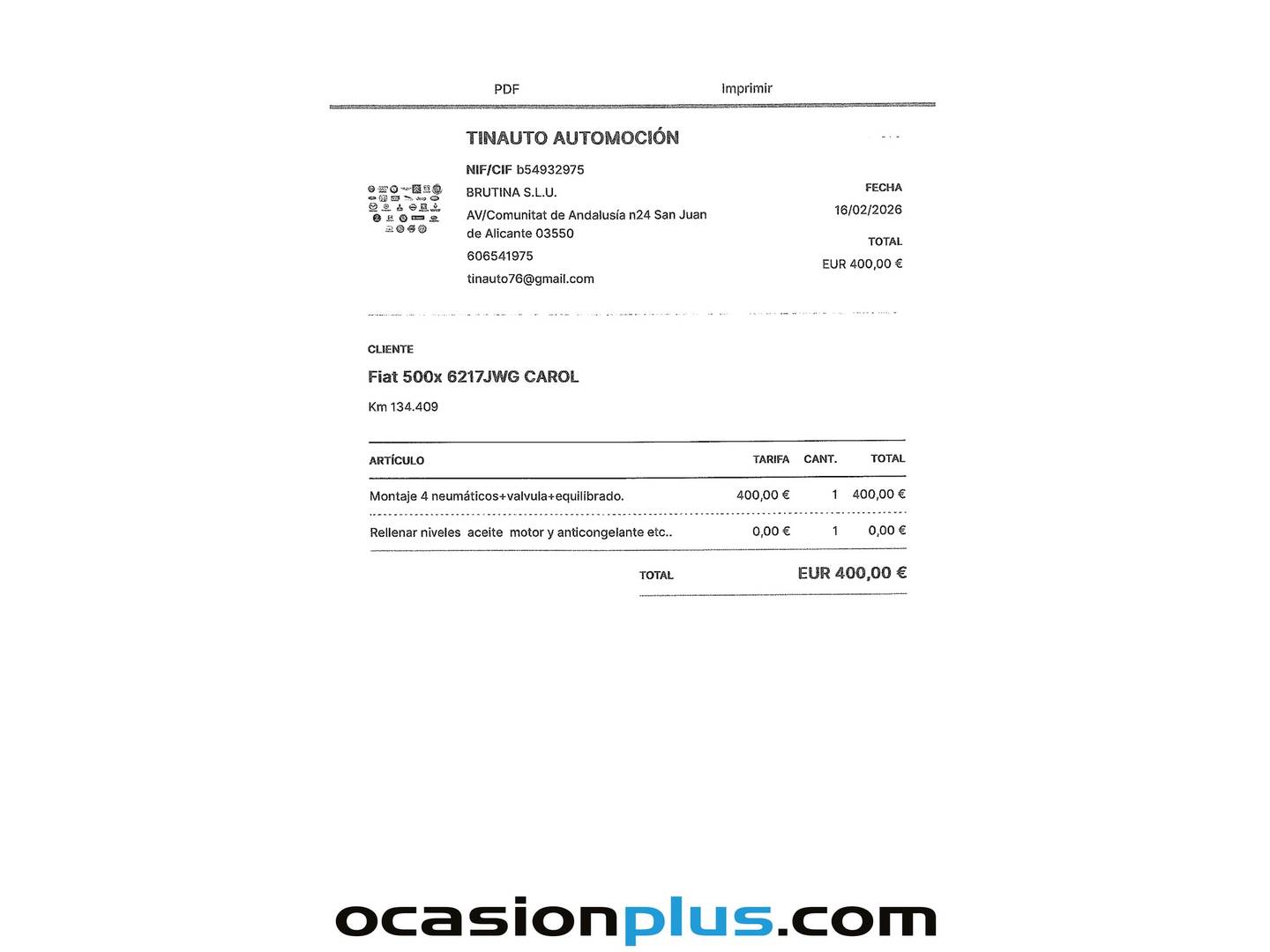 Foto del mantenimiento del Fiat 500X Fiat 500X 1.6 E-Torq Pop 4x2 (110 CV)