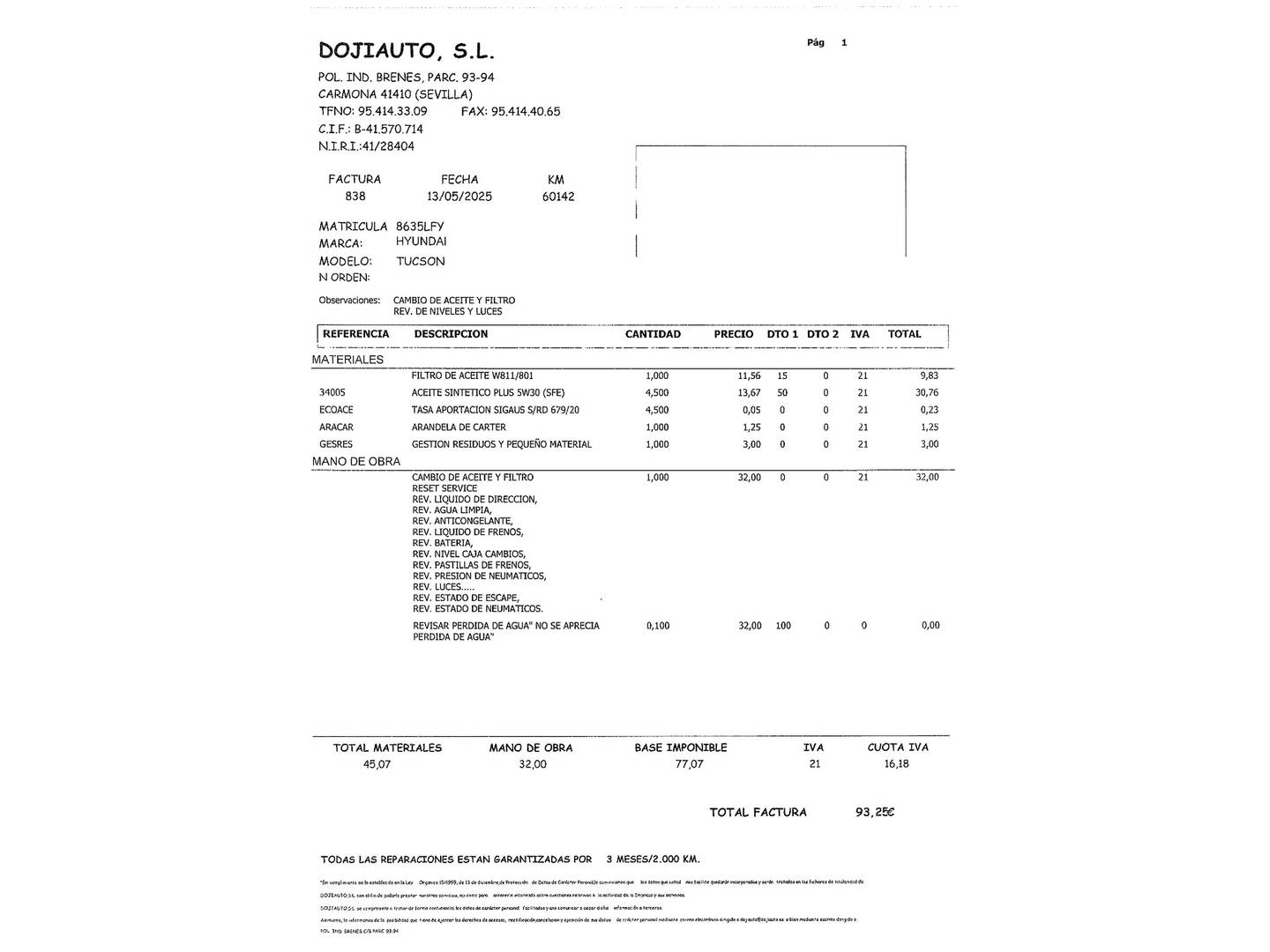 Foto del mantenimiento del Hyundai Tucson Hyundai Tucson 1.6 TGDI N-Line 4x2 (177 CV)