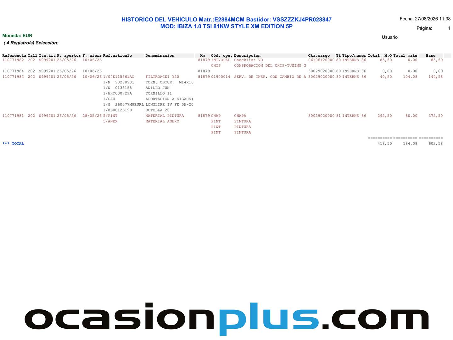 Foto del mantenimiento del Seat Ibiza Seat Ibiza 1.0 TSI Style XL Wired (110 CV)