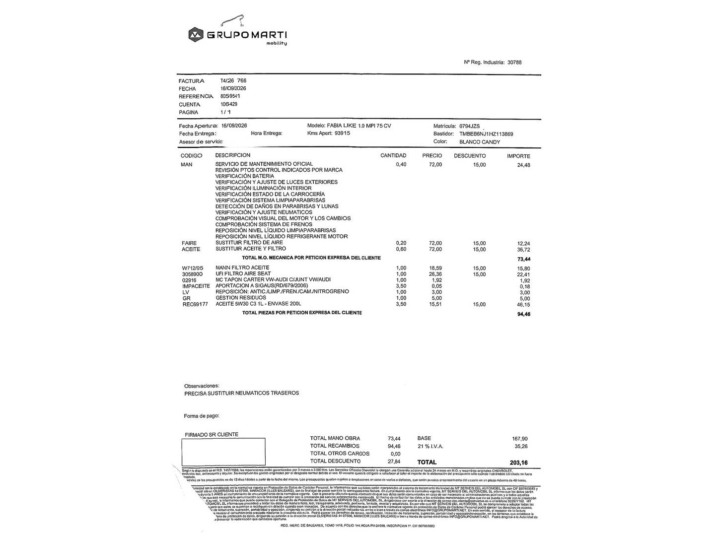 Foto del mantenimiento del Skoda Fabia Skoda Fabia 1.0 MPI Like (75 CV)