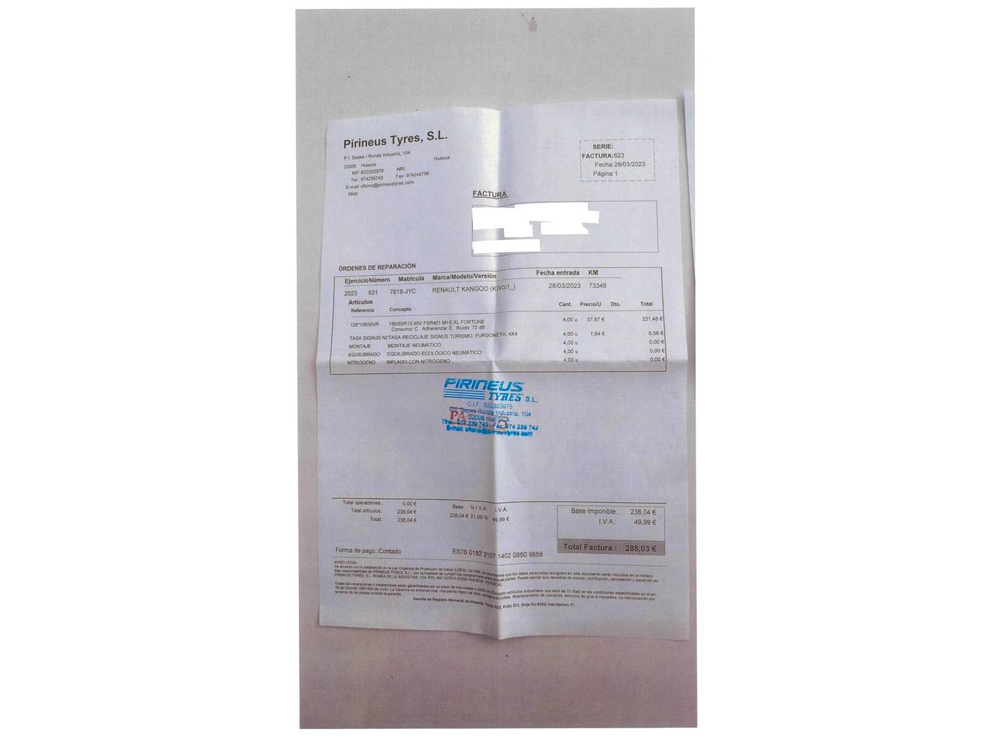 Foto del mantenimiento del Renault Kangoo Combi Renault Kangoo Combi dCi 90 Profesional M1-AF Energy E6 (90 CV)