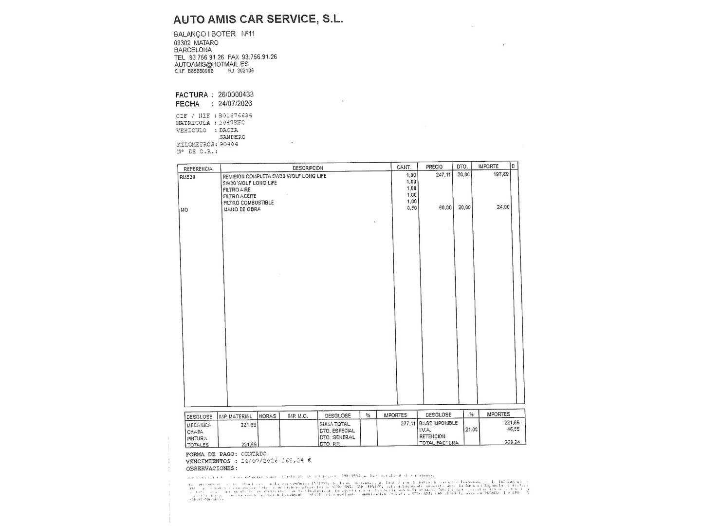 Foto del mantenimiento del Dacia Sandero Dacia Sandero dCi 90 Stepway (90 CV)