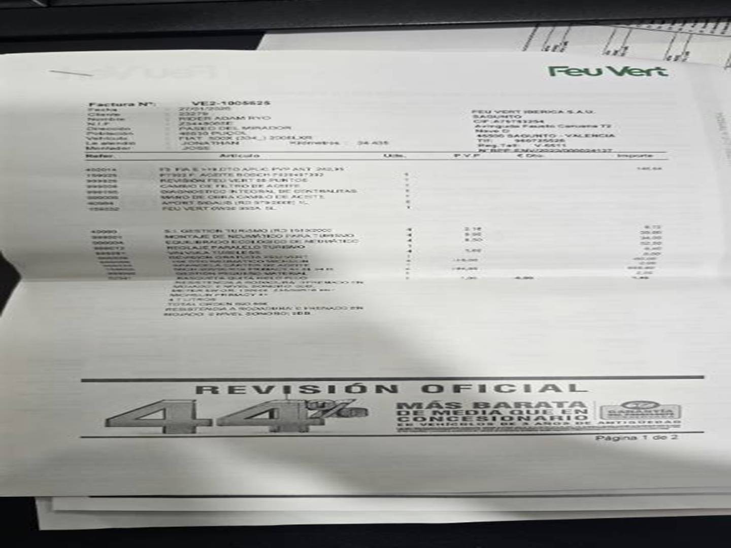 Foto del mantenimiento del Fiat 500X Fiat 500X 1.3 Firefly S&S Cross T4 DCT (150 CV)