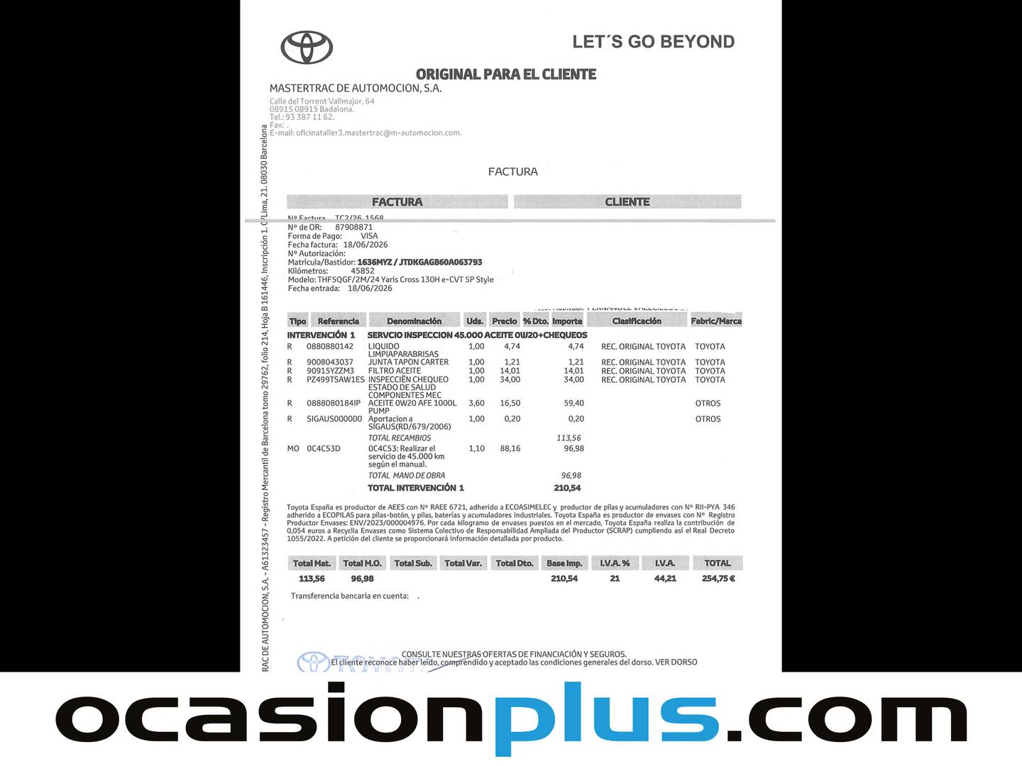 Foto del mantenimiento del Toyota Yaris Cross Toyota Yaris Cross 120H Style (116 CV)