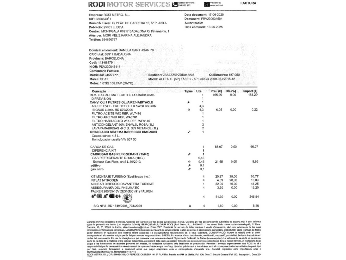 Foto del mantenimiento del Seat Altea XL Seat Altea XL 1.6 TDI E-Ecomotive Reference (105 CV)