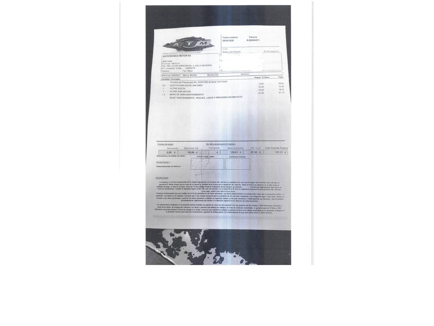 Foto del mantenimiento del Mazda CX-3 Mazda CX-3 2.0 SKYACTIV GE Luxury 2WD (120 CV)