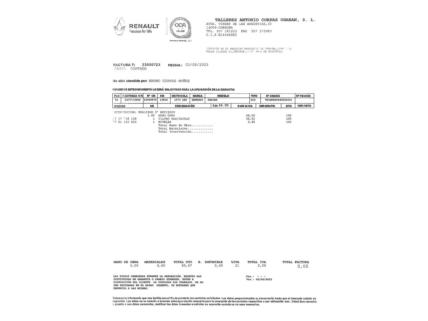 Foto del mantenimiento del Renault Kadjar Renault Kadjar Zen TCe (140 CV)