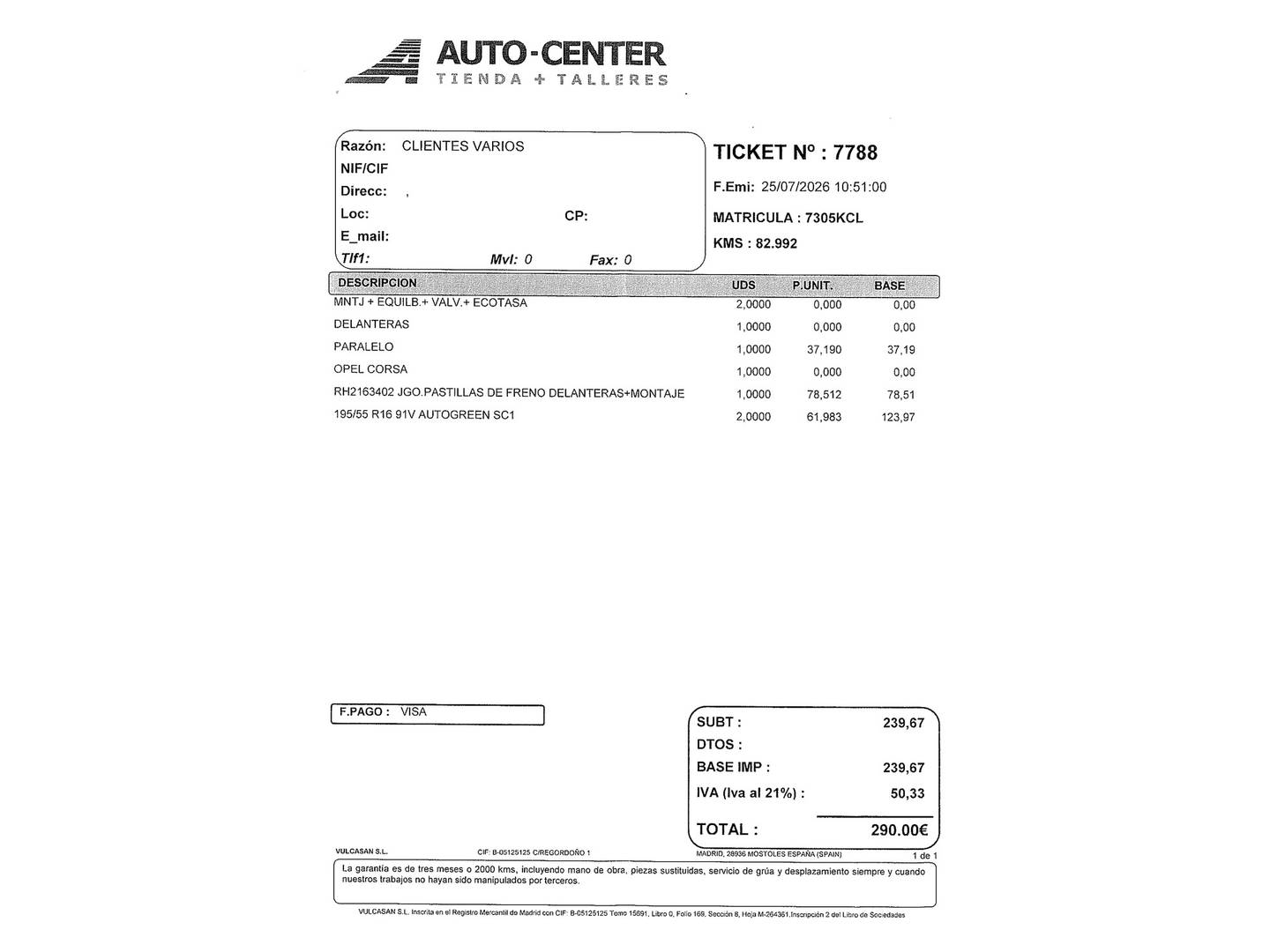 Foto del mantenimiento del Opel Corsa Opel Corsa 1.4 Selective (90 CV)