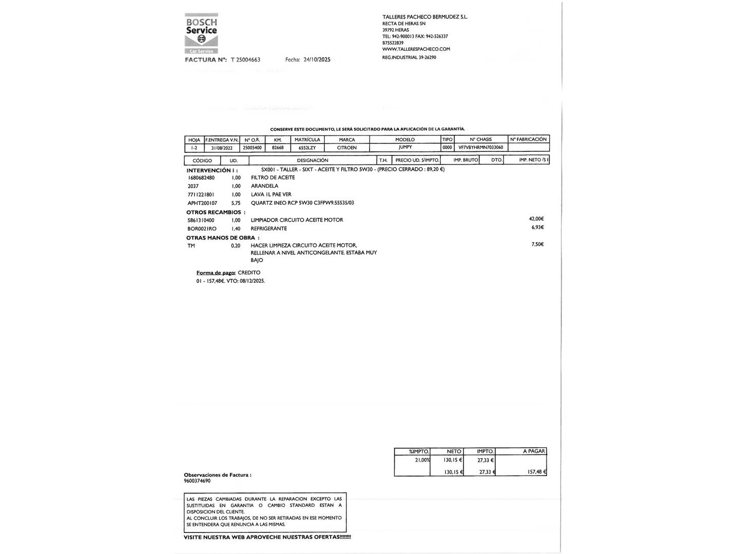 Foto del mantenimiento del Citroën Jumpy Citroën Jumpy BlueHDi 100 Talla XL (102 CV)