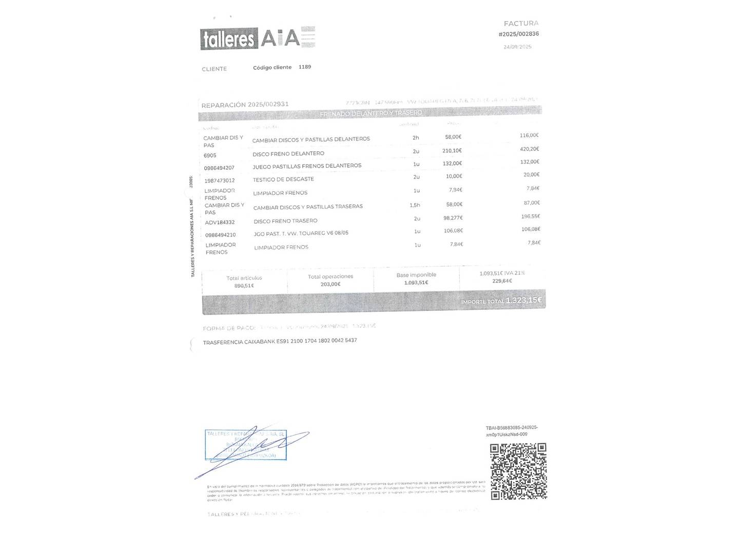 Foto del mantenimiento del Volkswagen Touareg Volkswagen Touareg 3.0 V6 TDI (225 CV) tiptronic