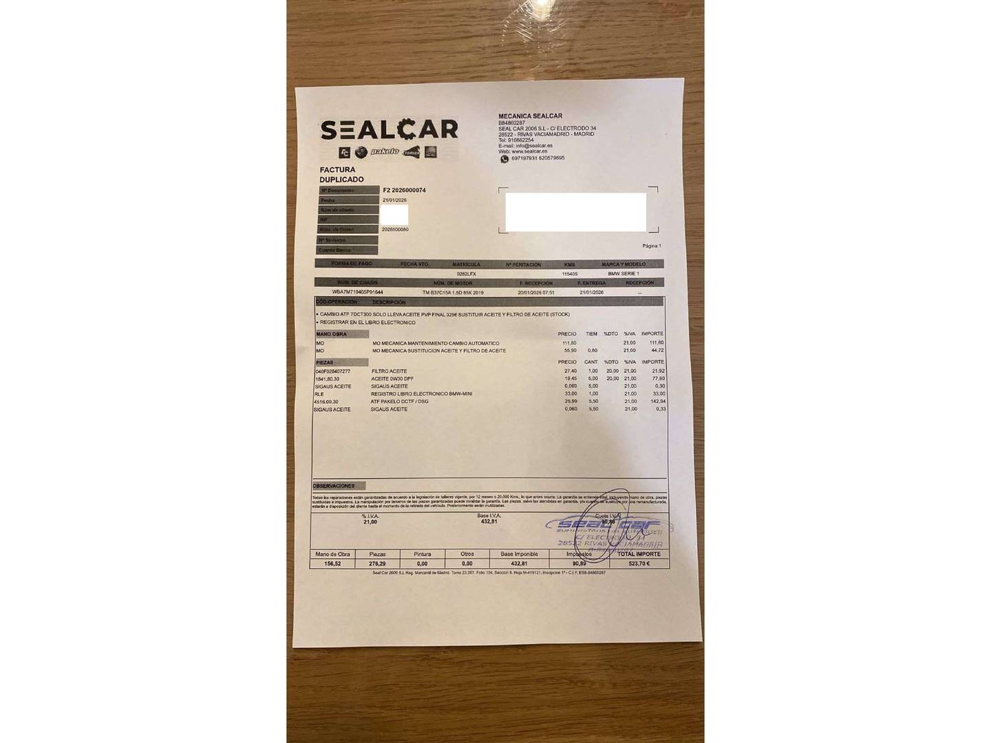 Foto del mantenimiento del BMW Serie 1 BMW Serie 1 116d (116 CV) Pack M