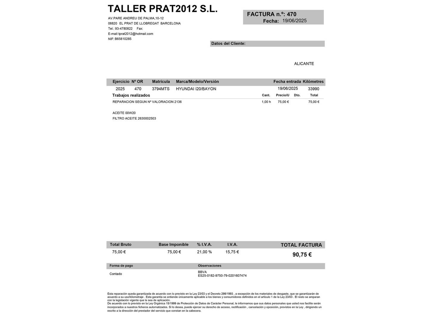 Foto del mantenimiento del Hyundai i20 Hyundai i20 1.0 TGDI 48V Tecno DCT (100 CV)