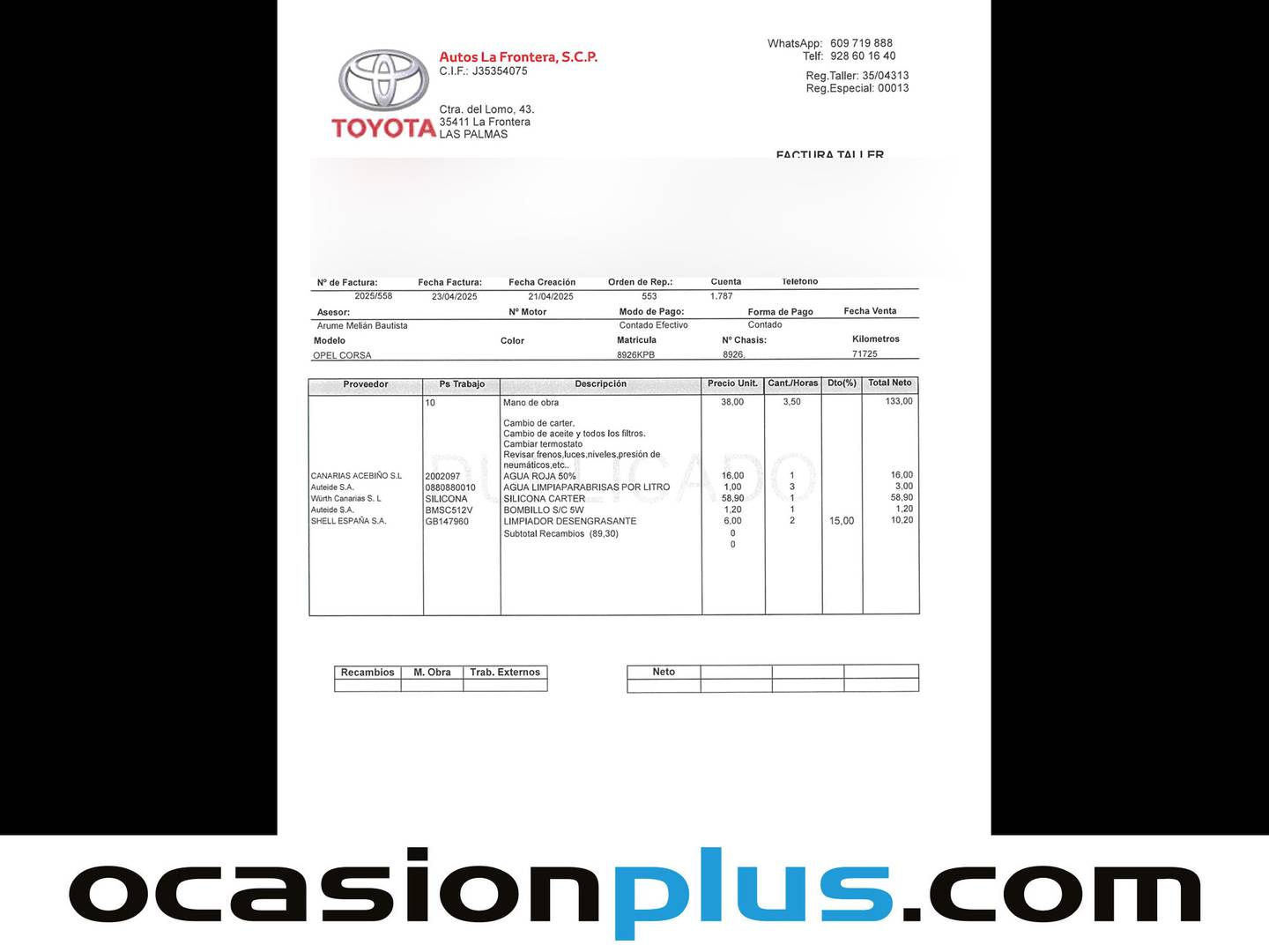 Foto del mantenimiento del Opel Corsa Opel Corsa 1.4 Business (90 CV)