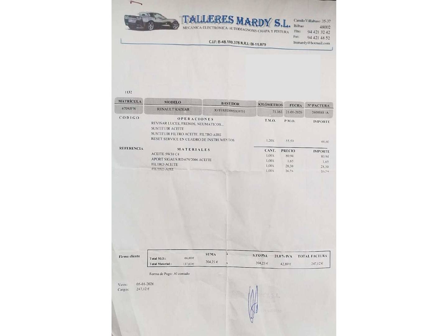 Foto del mantenimiento del Renault Kadjar Renault Kadjar Zen Energy dCi (130 CV)