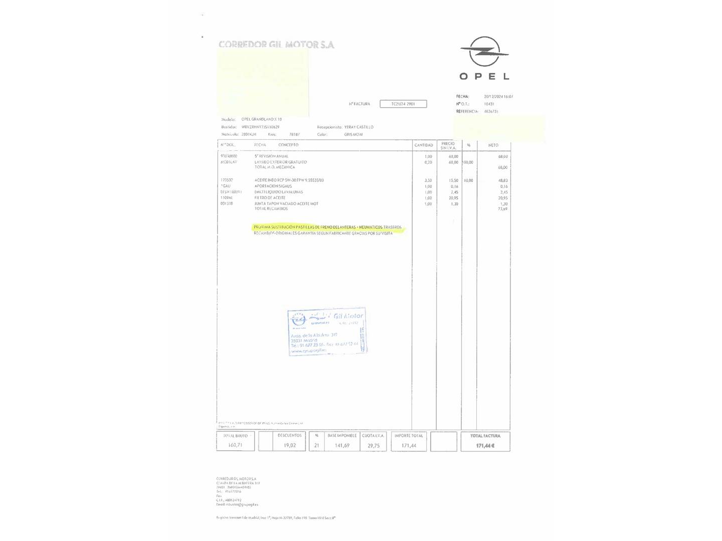 Foto del mantenimiento del Opel Grandland X Opel Grandland X 1.2 Turbo Ultimate  (130 CV)