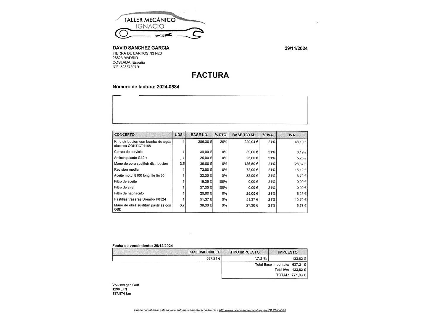 Foto del mantenimiento del Volkswagen Golf Volkswagen Golf GTD 2.0 TDI BMT (184 CV)