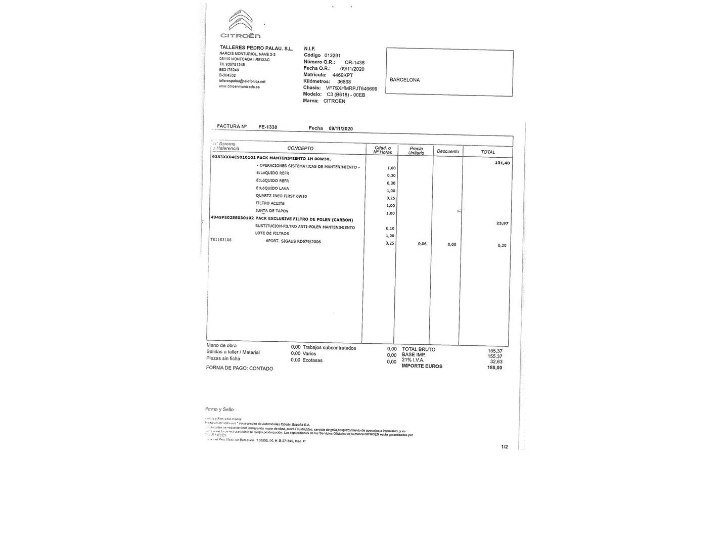 Foto del mantenimiento del Citroën C3 Citroën C3 PureTech 82 Feel (83 CV)