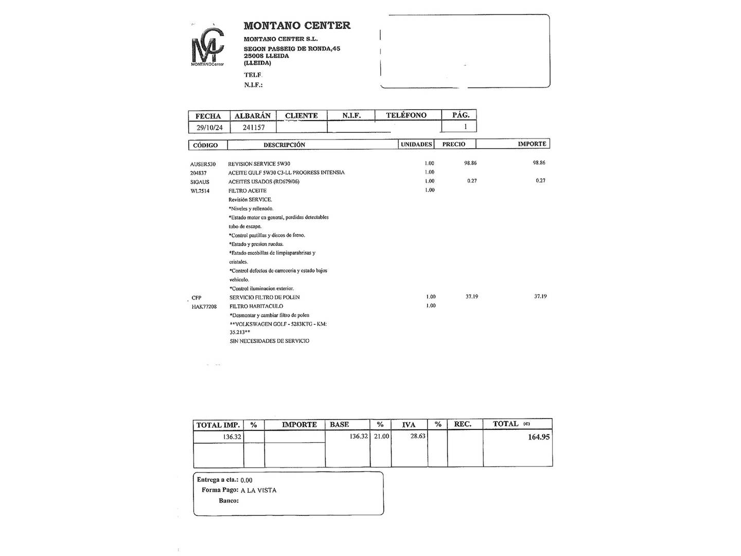 Foto del mantenimiento del Volkswagen Golf Volkswagen Golf Sport R-Line 2.0 TDI (150 CV) DSG