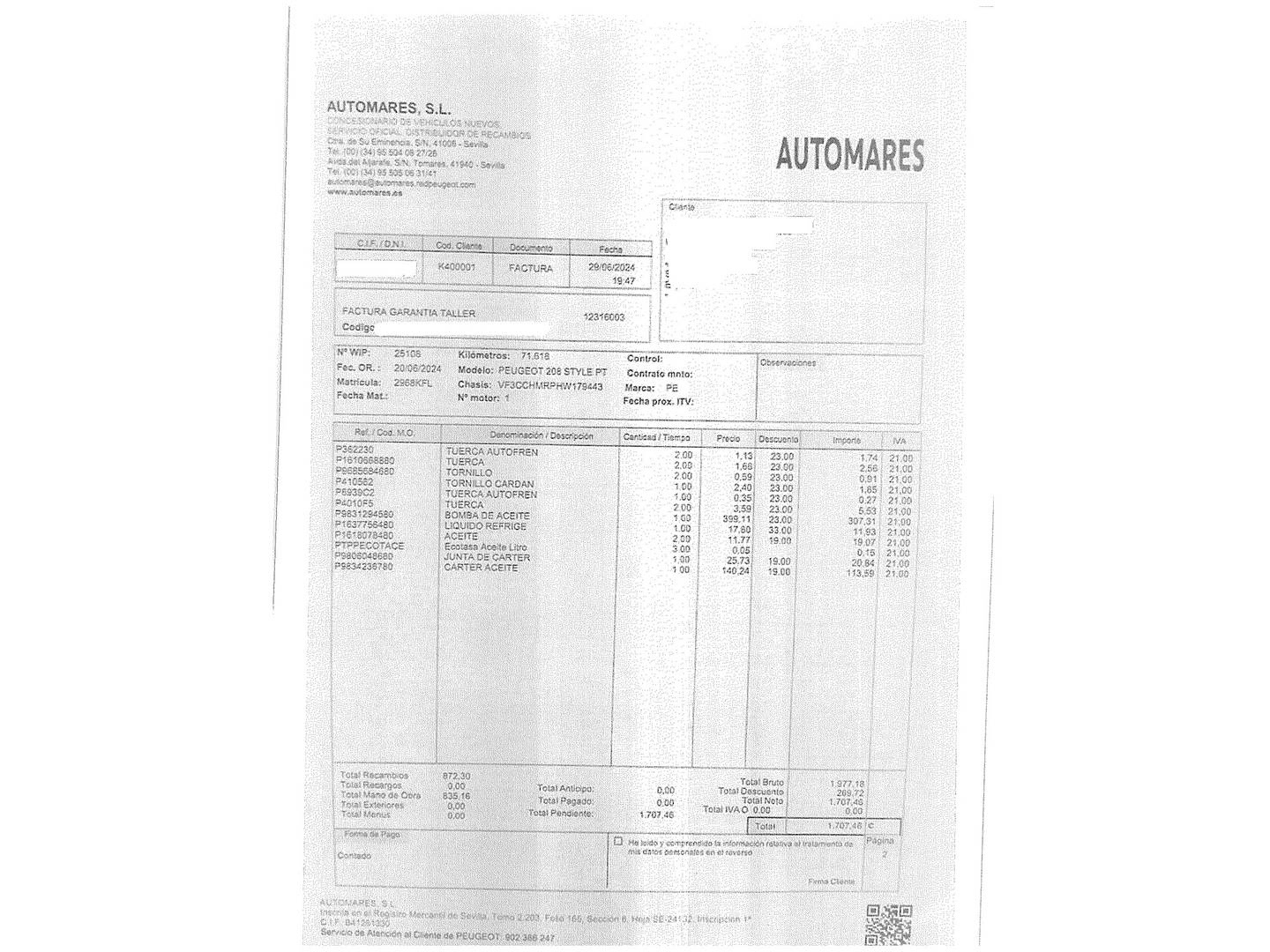 Foto del mantenimiento del Peugeot 208 Peugeot 208 1.2 PureTech Style (82 CV)