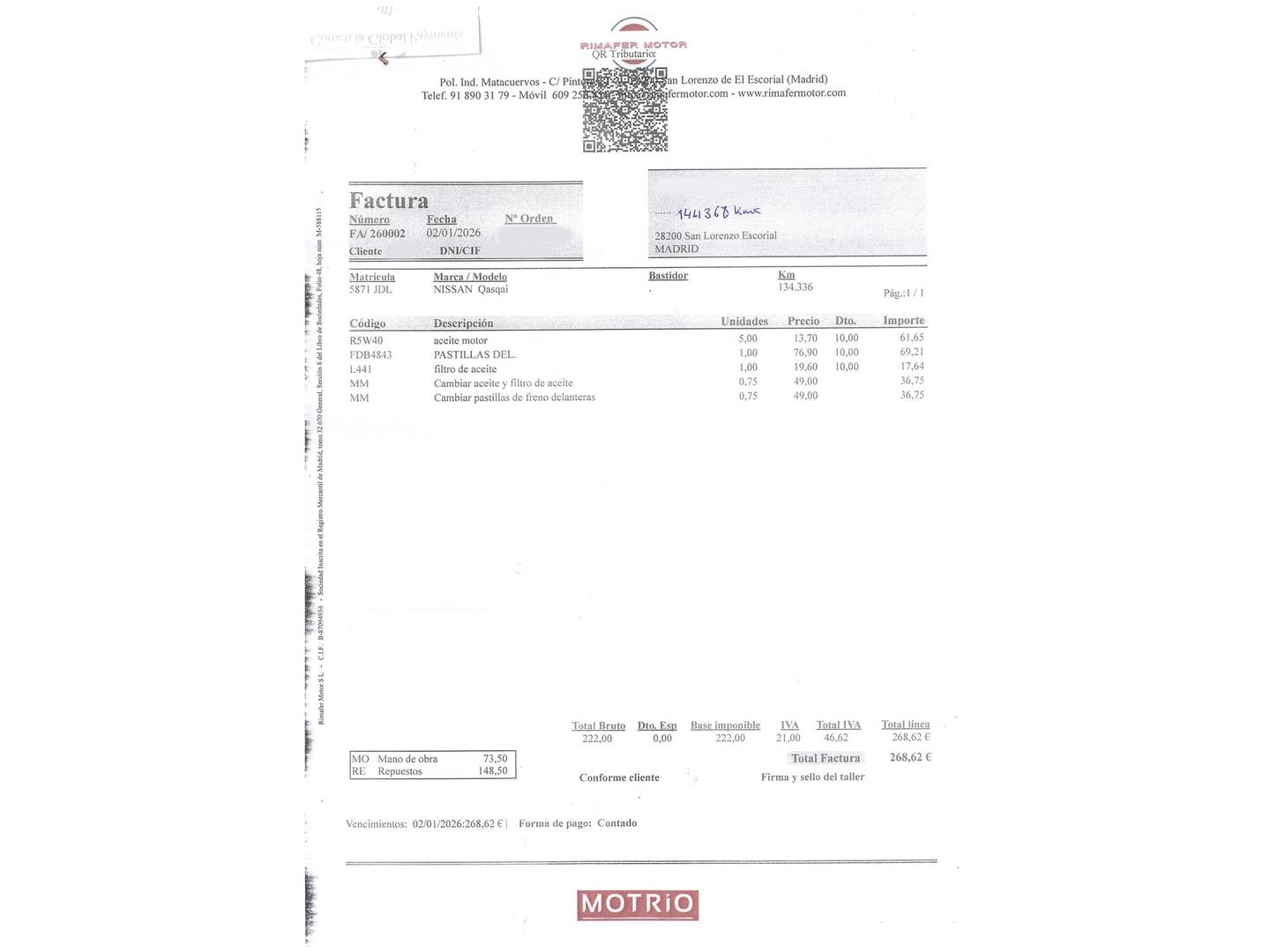 Foto del mantenimiento del Nissan QASHQAI Nissan Qashqai 1.2 DIG-T S&S 360 S 4x2 (115 CV)