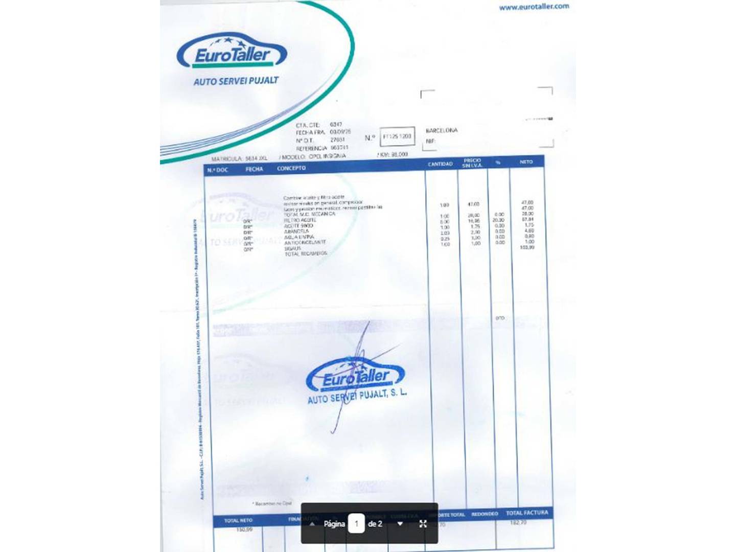 Foto del mantenimiento del Opel Insignia Opel Insignia 1.6 CDTI S&S ecoFlex Excellence (136 CV)