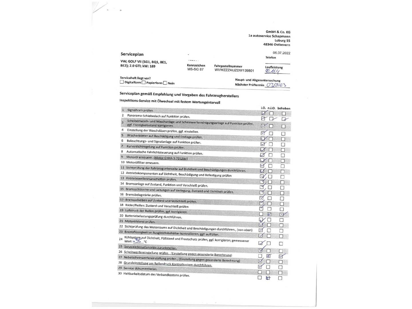 Foto del mantenimiento del Volkswagen Golf Volkswagen Golf GTI Performance 2.0 TSI BMT (230 CV) DSG