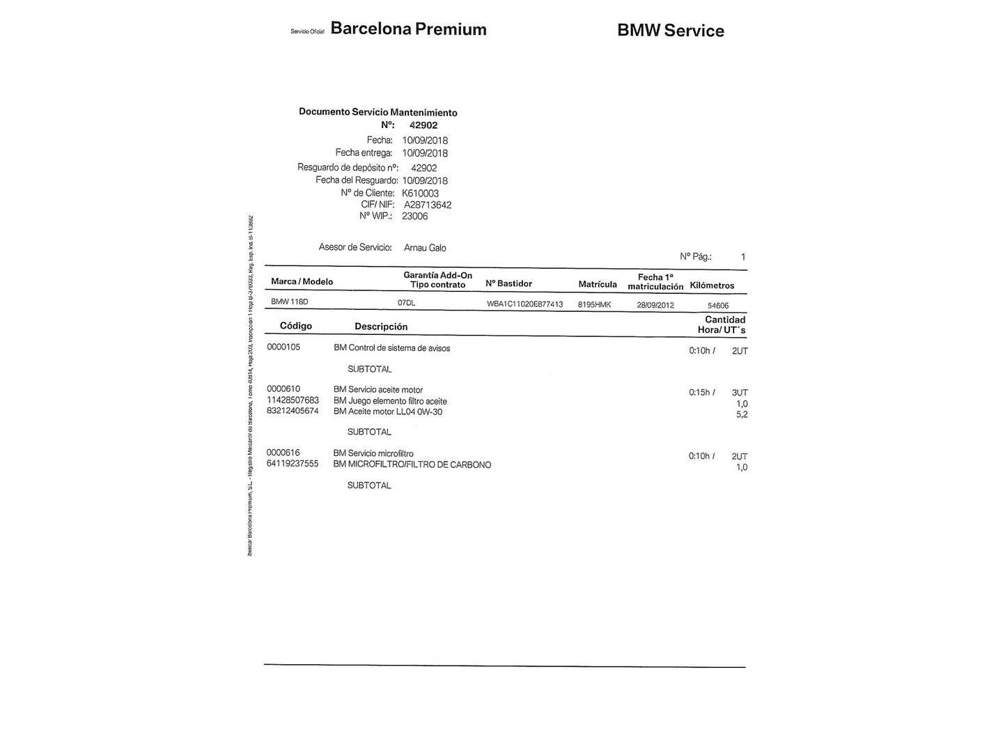 Foto del mantenimiento del BMW Serie 1 BMW Serie 1 118d (143 CV)