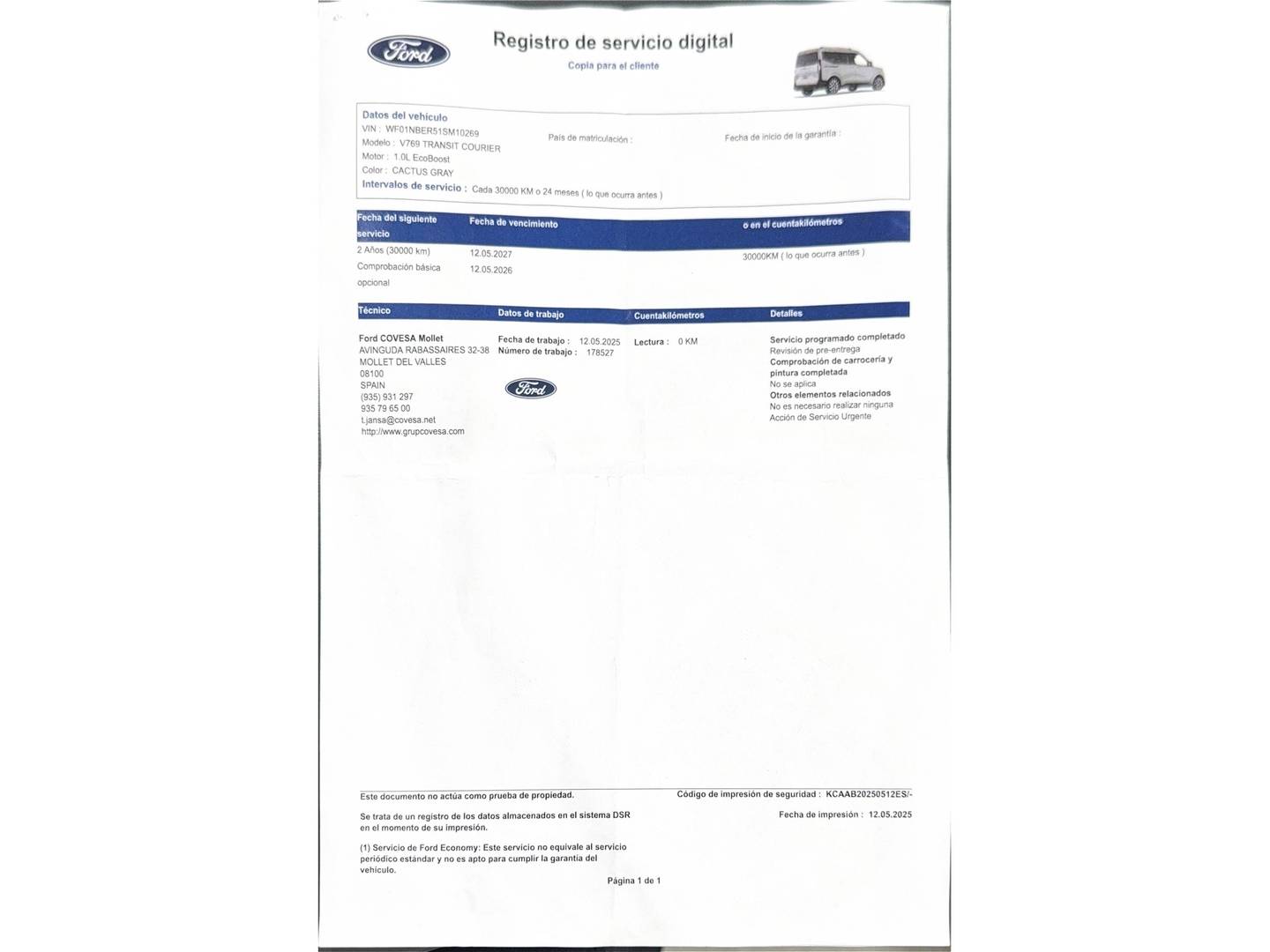 Foto del mantenimiento del Ford Tourneo Courier Ford Tourneo Courier 1.0 EcoBoost Titanium (125 CV)