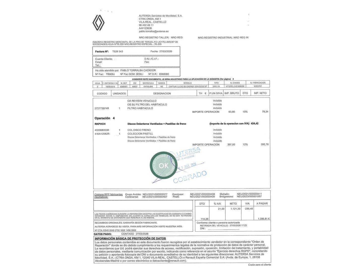 Foto del mantenimiento del Renault Captur Renault Captur Zen Energy dCi (90 CV)