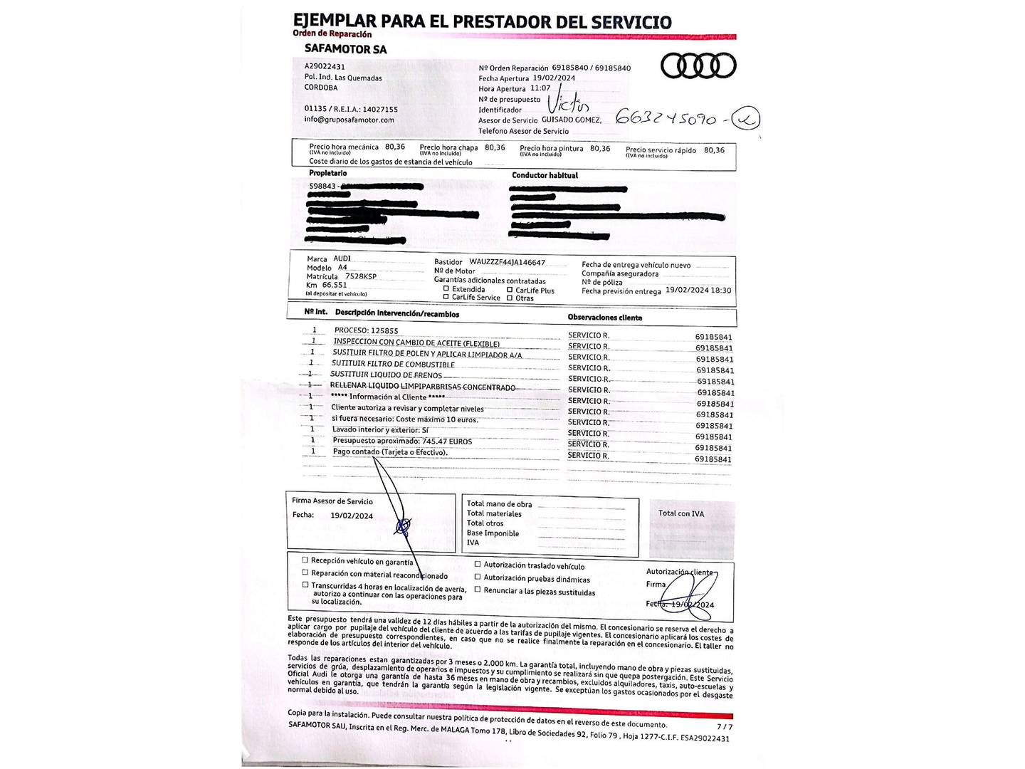 Foto del mantenimiento del Audi A4 Audi A4 S line edition 2.0 TDI (150 CV)