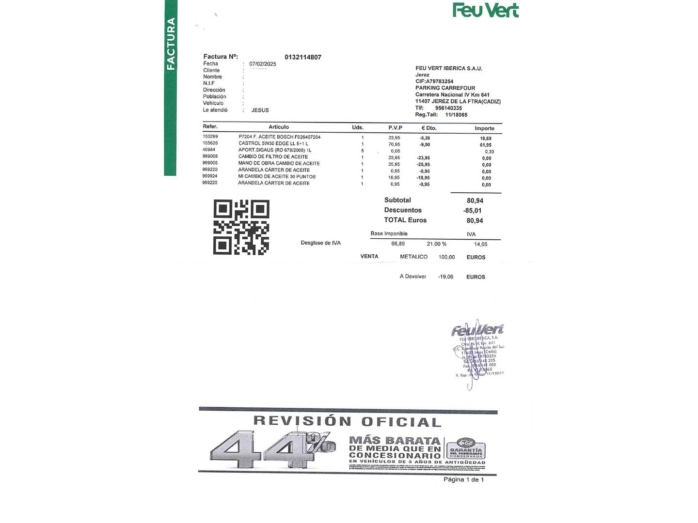 Foto del mantenimiento del BMW X1 BMW X1 sDrive18d (150 CV)